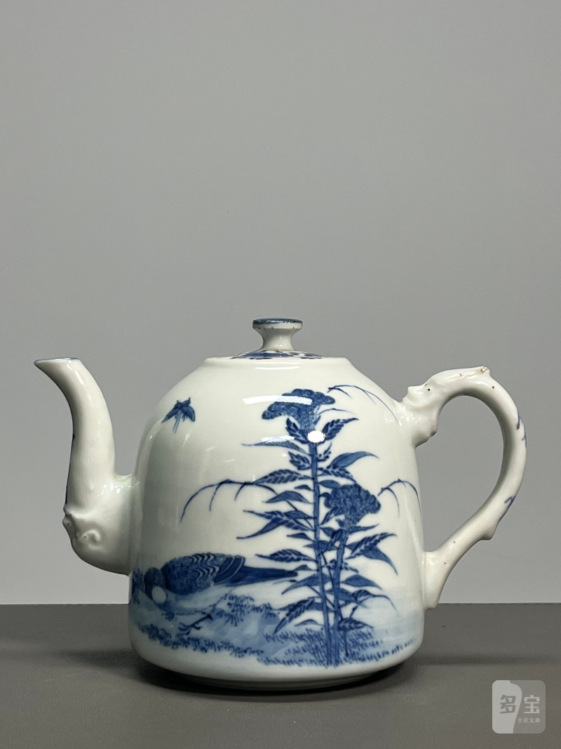 晚清-民国 青花花鸟纹执壶 - 图2